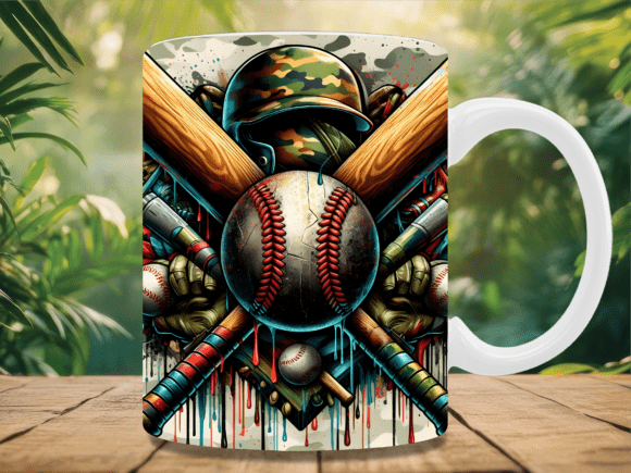 3D Baseball Military Camo Mug Wrap: Premium Sublimation Design