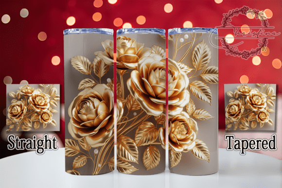 3D Elegant Gold Rose Tumbler Design