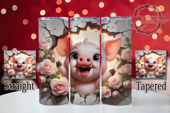 3D Floral Baby Pig Tumbler: A Charming Digital Design