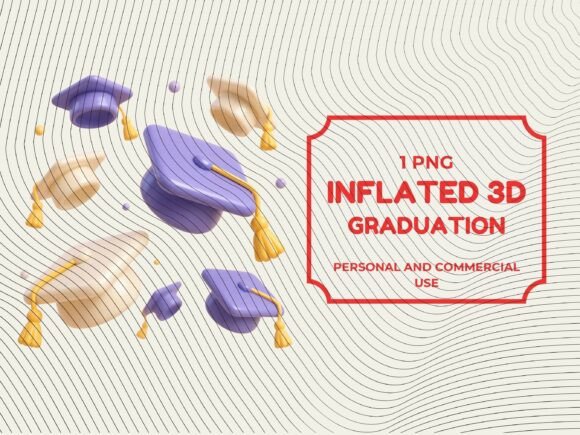 3D Inflated Graduation Cap Tassel PNG