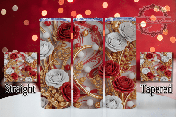 3D Pink White Rose Tumbler Design for 20oz Skinny Tumblers