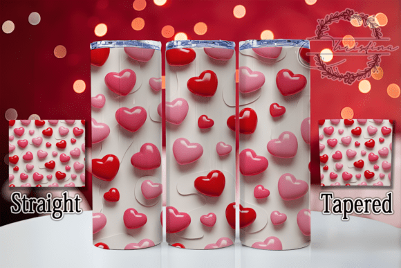 3D Puffy Pink Valentine Hearts Tumbler Design