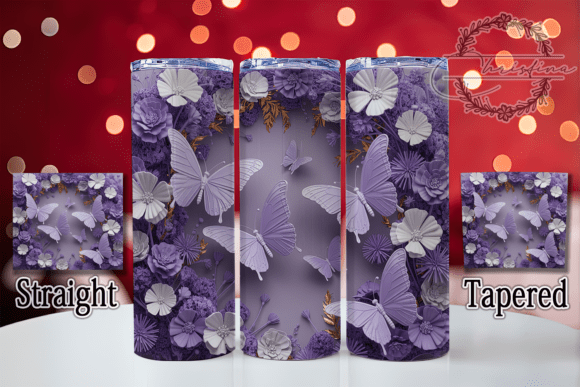 3D Purple Floral Butterfly Tumbler
