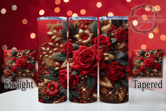 3D Red Glitter Rose Tumbler: Vibrant Digital Design
