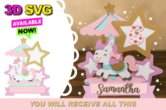 Carousel Cake Topper 3D SVG: Instant Download Design