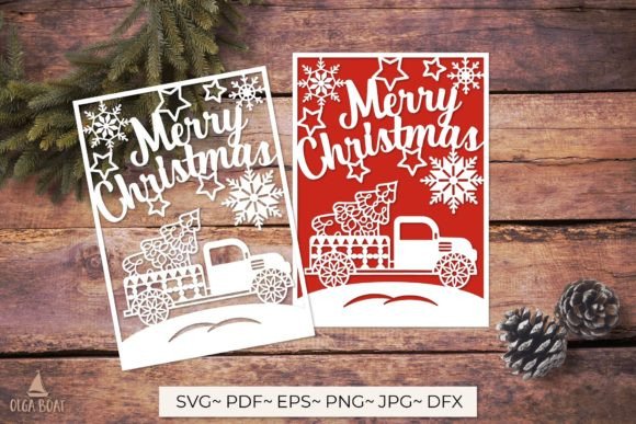 Charming 3D Truck with Christmas Tree SVG Card Template