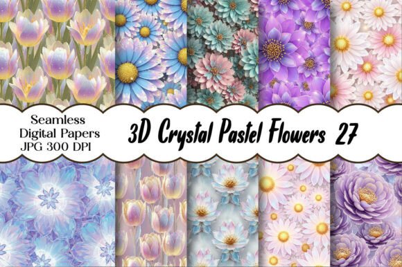 Elegant 3D Crystal Pastel Flowers Digital Paper