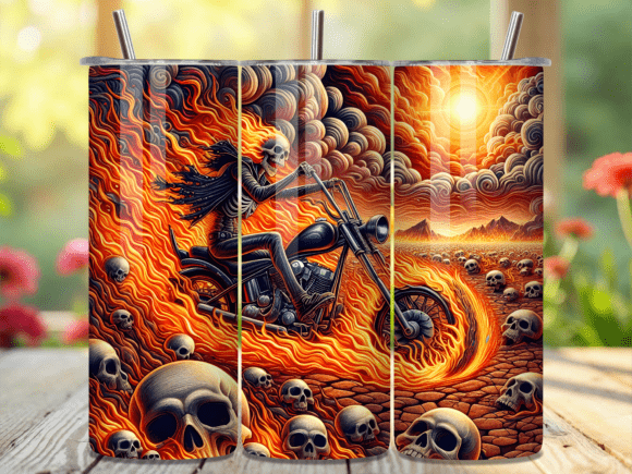 Ghost Rider Skeleton 3D Tumbler Wrap: A Fiery Design Asset