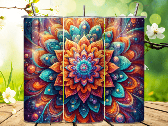 Vibrant 3D Floral Mandala Tumbler Wrap for 20oz Designs